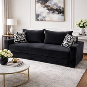 Canapea LARISA extensibila, 3 locuri, lada de depozitare, stofa gri inchis, 220x95x85 Negru, Catifea