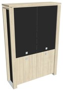 Dulap înalt Verno+ S 140 x 46 x 210 cm, uși combinate, salcâm / negru