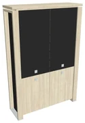 Dulap înalt Verno+ S 140 x 46 x 210 cm, uși combinate, salcâm / negru