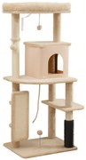 PawHut Arbore pentru Pisici Multilevel Înalt 132 cm cu Căsuță, Culcuș, Stâlpi Zgâriători, Perie și Biliță, Bej | Aosom Romania