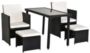 Set Mobila de Gradina Rattan 5 Buc Outsunny, cu Perne Combinate Rectangulare, Negru | Aosom Romania