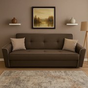 Canapea VERA extensibila, 3 locuri, lada de depozitare, stofa maro + crem, 225x90x90 Maro + Crem, Stofa