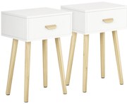 HOMCOM Set de 2 Noptiere cu Sertar și Picioare de Lemn pentru Dormitor Sufragerie Pat Birou 40,5x30,5x60 cm Alb | Aosom Romania