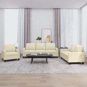 vidaXL Set de canapele cu perne, 3 piese, crem, piele ecologică