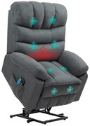 HOMCOM Fotoliu de ridicare, fotoliu electric de relaxare cu funcție de masaj, fotoliu capitonat cu funcție de ridicare, oțel, material textil, Gri | Aosom Romania