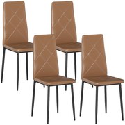 HOMCOM Set de 4 scaune de sufragerie cu spatar inalt, 41x50x97cm, maro | Aosom Romania