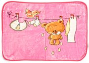 Patura roz din acril pentru copii, WET TEDDY, 80x110 cm