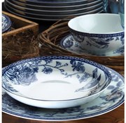 Set de veselă, 24 de piese, porțelan, alb/albastru