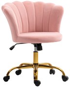 HOMCOM Scaun birou din catifea, scaun de machiaj cu spătar în petală, înălțime reglabilă, 69 x 64 x 80-90 cm, roz | Aosom Romania