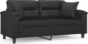 vidaXL Canapea cu 2 locuri cu pernuțe, negru, 140 cm, piele ecologică