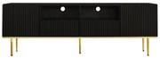 Mobilier TV Modern Modern cu Detalii Aurii, Două Rafturi și Două Sertare, din Lemn de Înaltă Calitate, 165x36x55 cm, Negru
