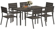 Outsunny Set Masă de Grădină din 7 Piese cu Masă și 6 Scaune cu Brațe, 160x80x74 cm, Maro | Aosom Romania