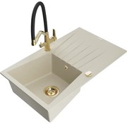 Mexen Cesar chiuvetă de granit cu 1 compartiment și picurător și baterie de bucătărie Duo, bej - 6514-69-671701-57-G