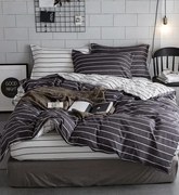 Lenjerie Pat Dublu, 4 Piese, Bumbac Satinat Superior - Gri Alb