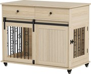 PawHut Cușcă pentru câini pe roți, 2 uși, 2 sertare, pentru câini medii și mari, lemn, oțel | Aosom Romania
