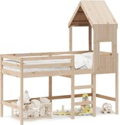 vidaXL Pat etajat cu scară și acoperiș, alb, 90x190 cm, lemn masiv pin