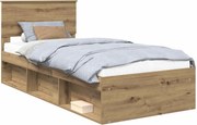 vidaXL Cadru de pat Stejar artizanal 90 x 200 cm Lemn de pin masiv