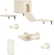 PawHut Set de Catarare pentru Pisici de Perete 6 Piese cu Condominiu Platformă Hamac Scări și Placă de Zgâriat Bej | Aosom Romania