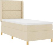 vidaXL Pat cu arcuri cu saltea cu headboard Crem 140 x 200 cm țesătură