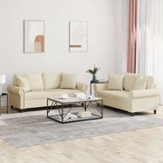 vidaXL Set de canapele cu perne, 2 piese, crem, piele ecologică