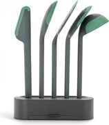 Set ustensile de bucatarie Lekue 1010178, 6 piese + suport, Margine din silicon, +4°C/+220°C, Verde