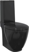 vidaXL Vas WC toaletă baie, negru, ceramică, rotund, flux inferior