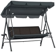 Outsunny Leagăn de Grădină de 3 Locuri cu Acoperiș Reglabil Suporturi pentru Pahar și Tăvițe Scaun 320 kg 204x112x150 cm Gri | Aosom Romania