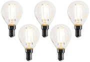 Set de 5 becuri cu filament LED E14, reglabile, G45, transparente, 4W, 470 lm, 2700K