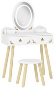 AIYAPLAY Set Măsuță și Scaun pentru Copii cu Oglindă cu Lumini LED în 3 Culori, Sertar, Cutii de Depozitare, pentru 3+ Ani, Alb | Aosom Romania