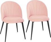 HOMCOM Set de 2 Scaune de Sufragerie din Catifea, Scaune Bucătărie cu Spătar Curbat în Formă de Scoică, Picioare din Oțel, Stil Nordic, Scaun Tapițat pentru Bucătărie, Dormitor, Cameră de Zi, Roz | Aosom Romania