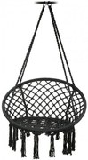 Scaun Rotund Suspendat tip Leagan Pentru Casa sau Gradina HOUSEXL™ ROUND COZY NEST, Cu Franjuri, 120 Kg, Negru