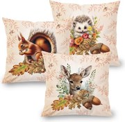 decoDoma Set de 3 feţe pernuţe ANIMALE DE PĂDURE 45 x 45 cm