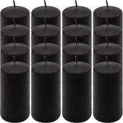 Set de lumânări cilindrice, 10 cm, Ø 5 cm, negru, 16 buc.