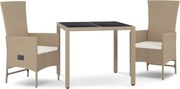 vidaXL Set mobilier de grădină cu perne, 3 piese, bej, poliratan