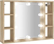 vidaXL Dulap cu oglindă și LED, stejar sonoma, 76x15x55 cm