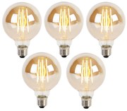 Set de 5 becuri LED reglabile cu 3 trepte E27 G95 sticlă aurie 5W 380lm 2200K