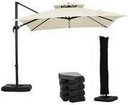 Outsunny Umbrelă de Grădină 2.7x2.7 m Reglabilă cu Bază și Husă Bej | Aosom Romania