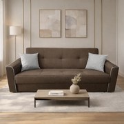 Canapea VERA extensibila, 3 locuri, lada de depozitare, stofa maro + gri, 225x90x90 Maro + Gri, Stofa