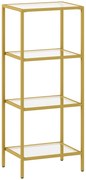 HOMCOM Unitate de Rafturi cu 4 Nivele, Raft de Sticlă, Raft de Stocare Vertical pentru Sufragerie, Birou Acasă, Dormitor, Baie, Tonuri de Aur | Aosom Romania