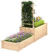 Outsunny Pat Înălțat pentru Grădină cu Grilaj, Bază Deschisă și 2 Despărțitoare, 222x63x132 cm, Lemn Natural | Aosom Romania