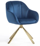 HR2055 BAZĂ STEA Scaun Bleumarin din Catifea cu Bază Aurie