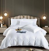 Lenjerie pat dublu 100% Damasc PREMIUM, 6 Piese - Alb