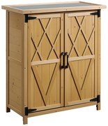 Outsunny Căsuță de Grădină pentru Unelte cu 2 Uși, 4 Rafturi și Bază Ridicată, 75x40x90 cm, Natural | Aosom Romania