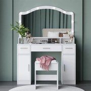 SEA809 - Set Masa toaleta 110 cm, cosmetica, machiaj, oglinda cu LED, masuta vanity cu scaun tapitat - Alb