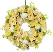 Coroană de Paște din flori de lemn cu ouă, 30 cm,alb