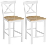 HOMCOM Set de 2 scaune de bar cu spătar și suport pentru picioare, lemn de cauciuc, pentru bucătărie, sală de mese, bar, Stejar+Alb | Aosom Romania
