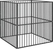 vidaXL Țarc pentru câini cu 4 panouri, negru, oțel galvanizat