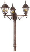 Stalp exterior cu 3 brate, H-195cm, IP43, auriu antic, sticla Tiffany, Monaco 8186 RX