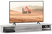 HOMCOM Mobilier TV Suspendat cu 2 Rafturi Deschise și un Dulăpior cu Ușă Rabatabilă, 120x26x16 cm, Gri | Aosom Romania