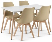 Set de masa 1 + 4, masa alba ADRIA 120x80 cm + scaun bej BALI MARK cu picioare din fag